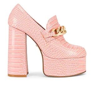 RAYE Blush Croc-Embossed Platform Heels with Gold Chain